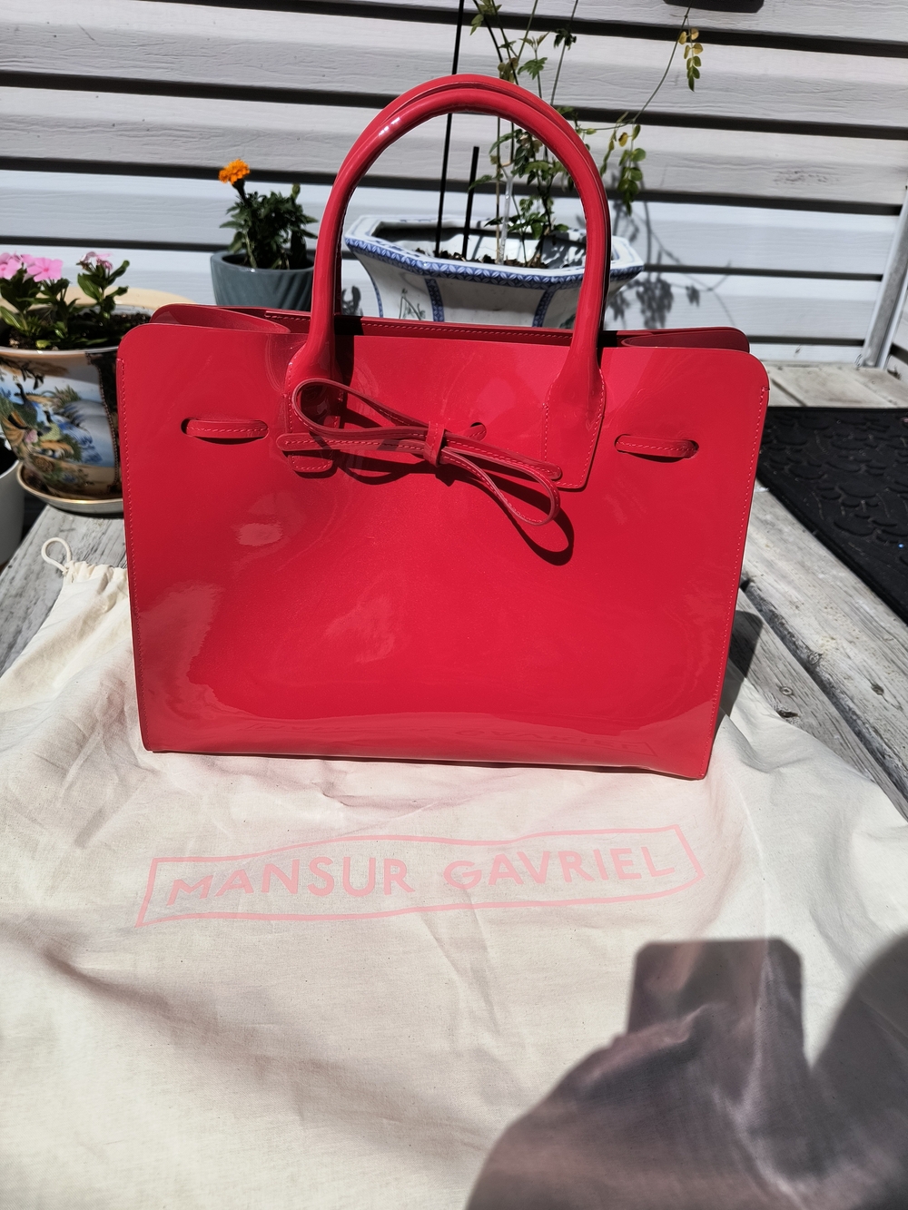 Mansur Gavriel Red Patent Leather Tote